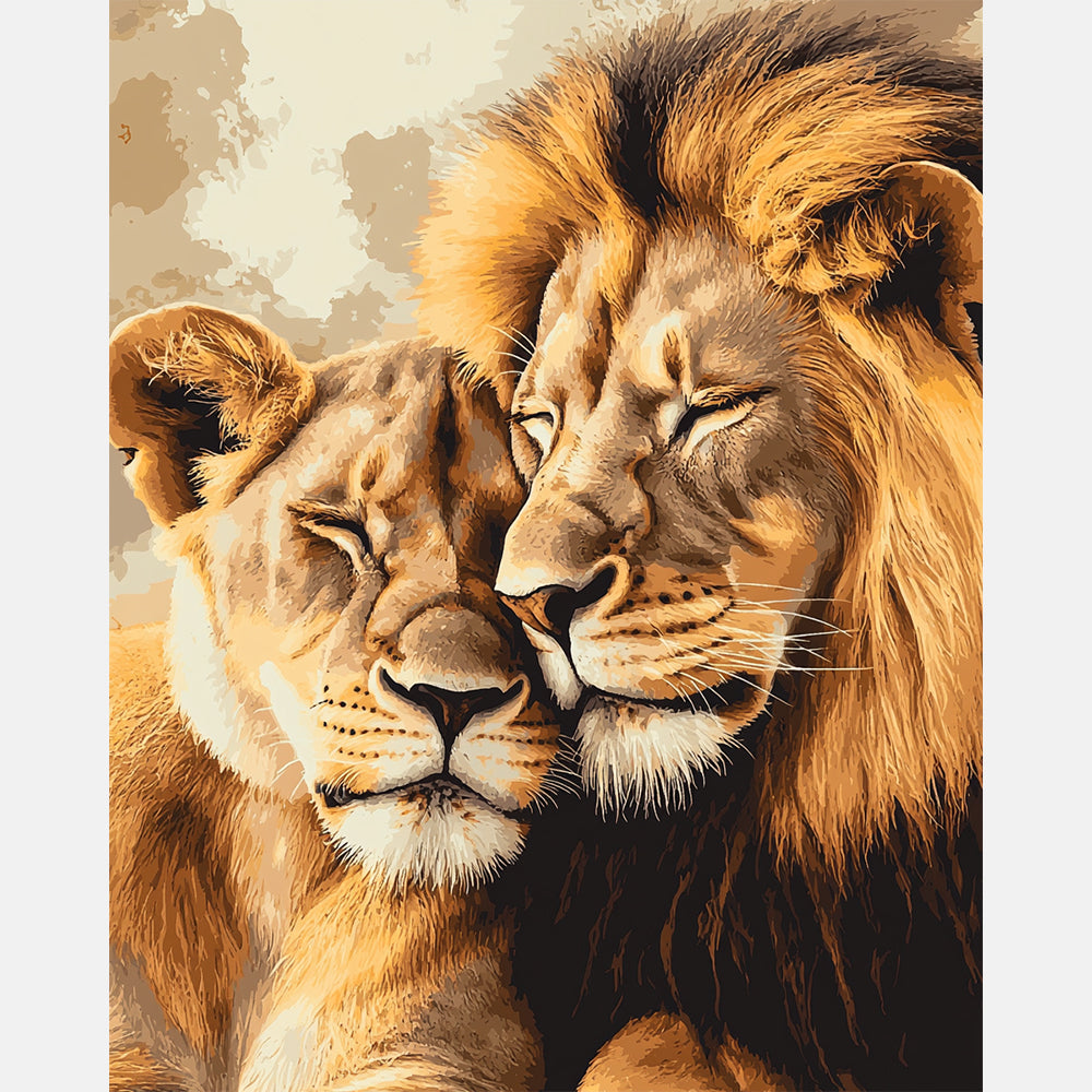 Lions Together Paint by Numbers Kit design preview showing the full artwork layout before painting