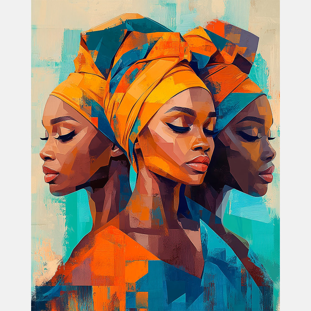 Lively Headscarves Paint by Numbers Kit design preview showing the full artwork layout before painting