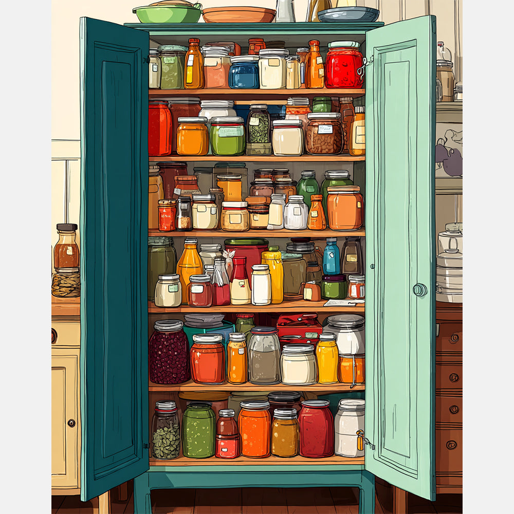 Loaded Pantry Paint by Numbers Kit design preview showing the full artwork layout before painting