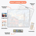London Evening Paint by Numbers Kit – includes numbered canvas, paint pots, brushes, and instructions