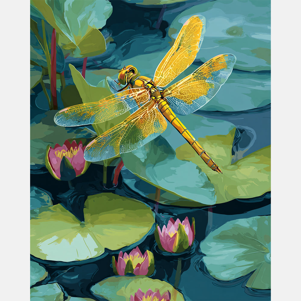 Lotus Dragonfly Paint by Numbers Kit design preview showing the full artwork layout before painting