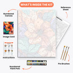 Lush Blossoms Paint by Numbers Kit – includes numbered canvas, paint pots, brushes, and instructions