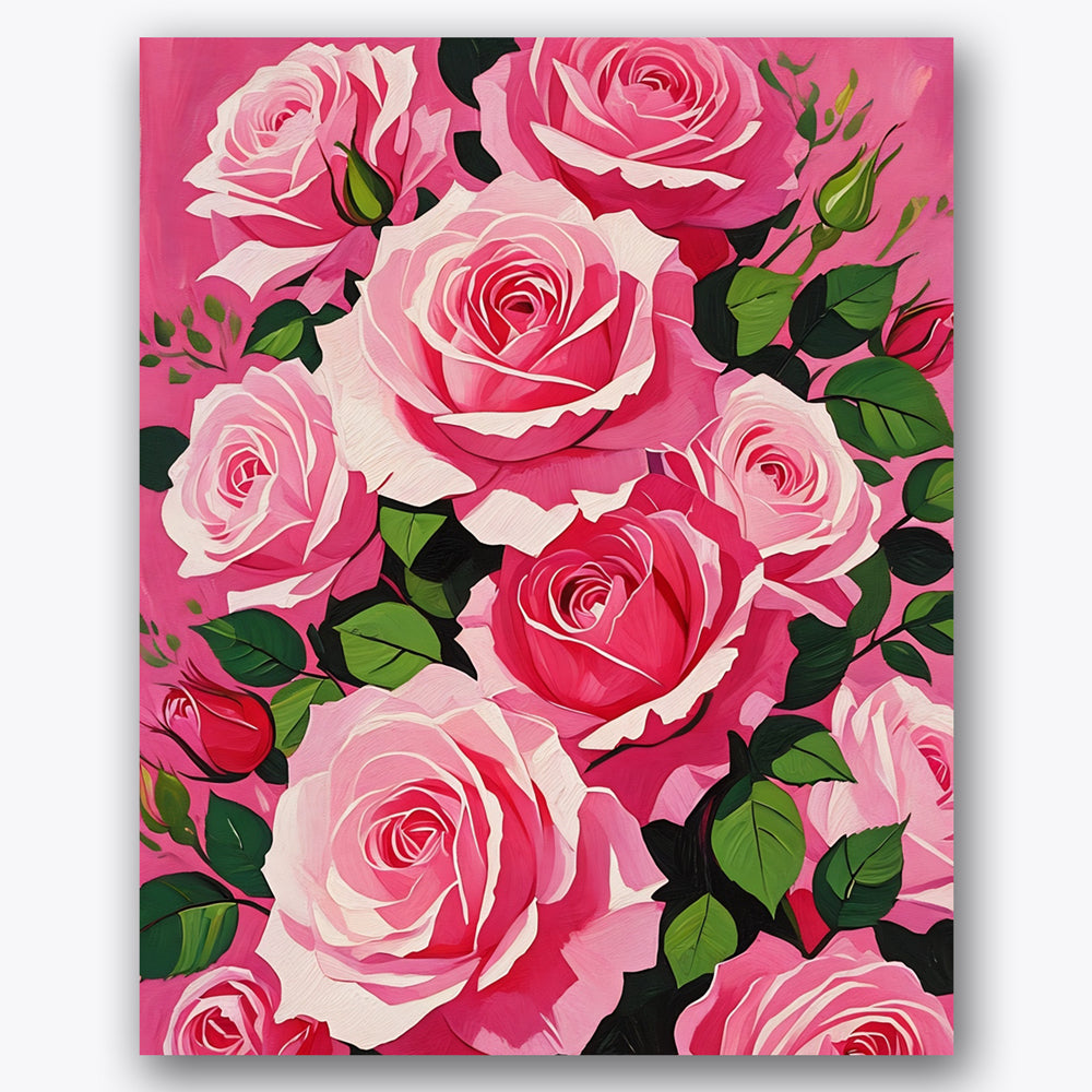 Lush Pink Roses Paint by Numbers Kit UdoPaints