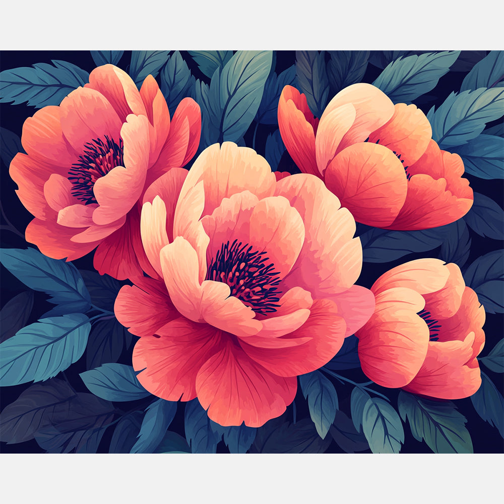 Lush Peony Paint by Numbers Kit design preview showing the full artwork layout before painting