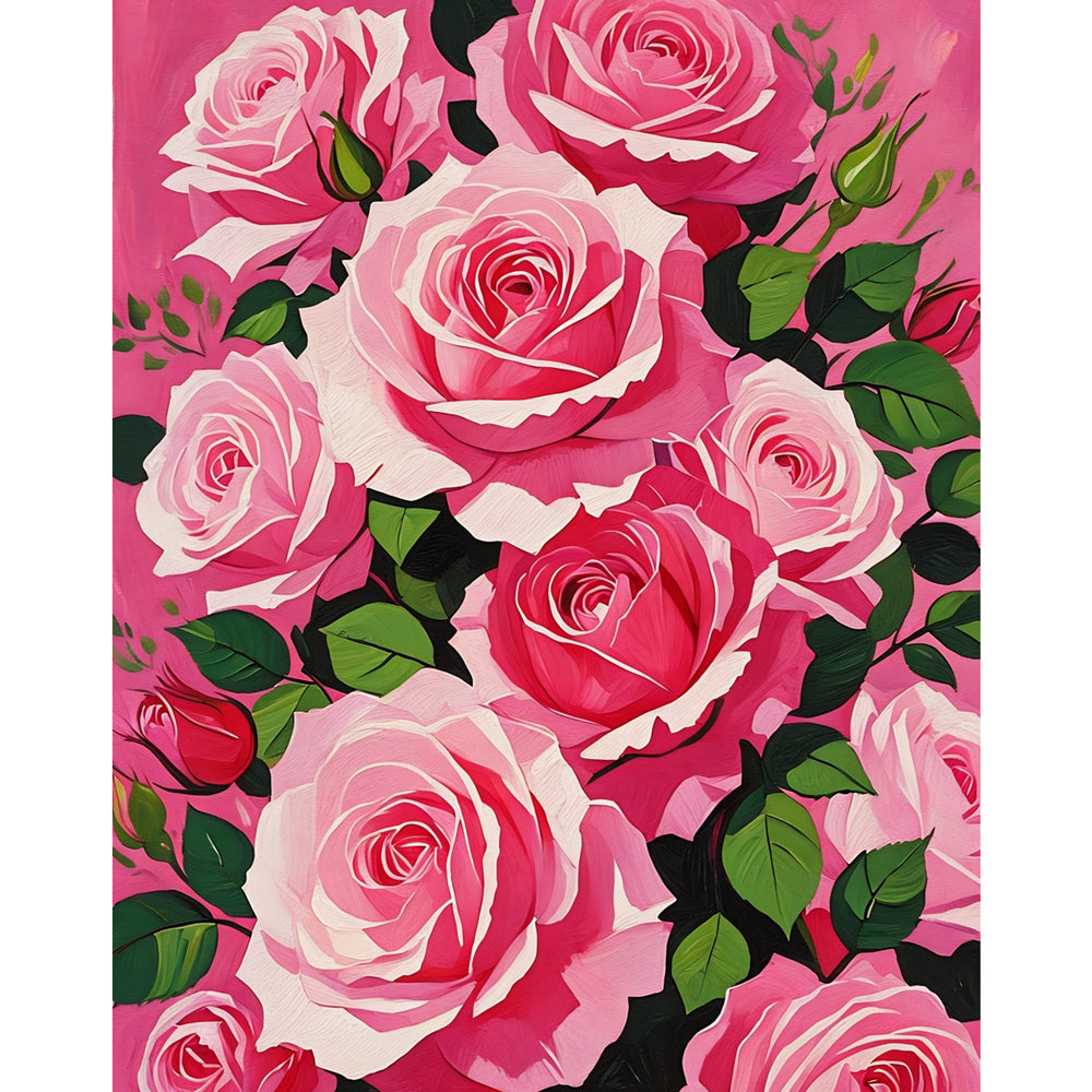 Lush Pink Roses Paint by Numbers Kit design preview showing the full artwork layout before painting