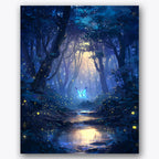 Paint by numbers design of forest, butterfly, glowing butterfly, shimmering fireflies, A magical