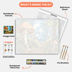 Magic Mushroom Path Paint by Numbers Kit – includes numbered canvas, paint pots, brushes, and instructions