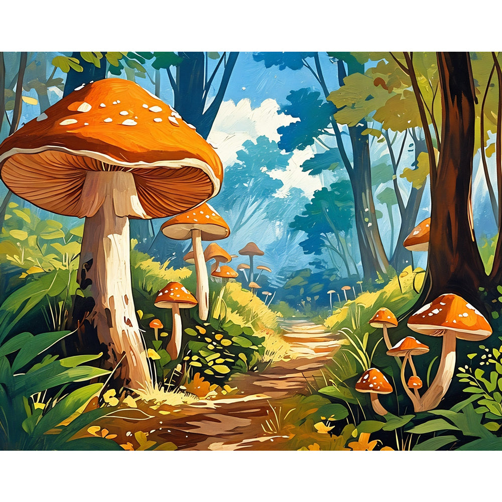 Magic Mushroom Path Paint by Numbers Kit design preview showing the full artwork layout before painting