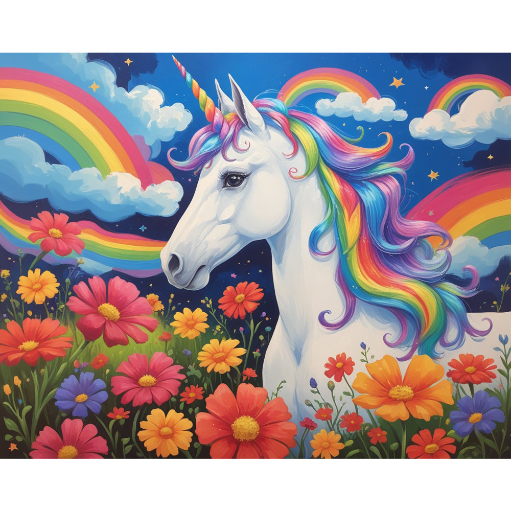 Magical Unicorn Paint by Numbers Kit design preview showing the full artwork layout before painting