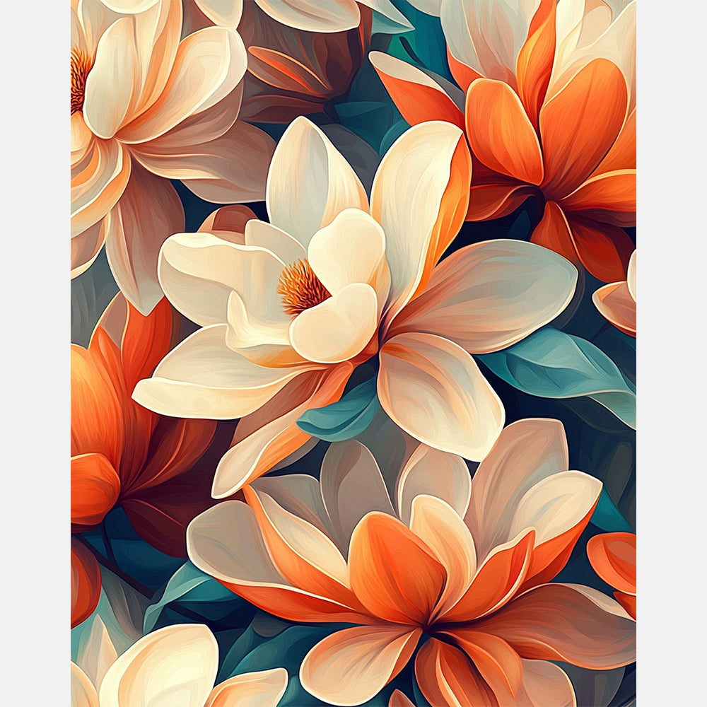 Magnolia Glow Paint by Numbers Kit design preview showing the full artwork layout before painting