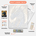 Majestic Dragon Paint by Numbers Kit – includes numbered canvas, paint pots, brushes, and instructions