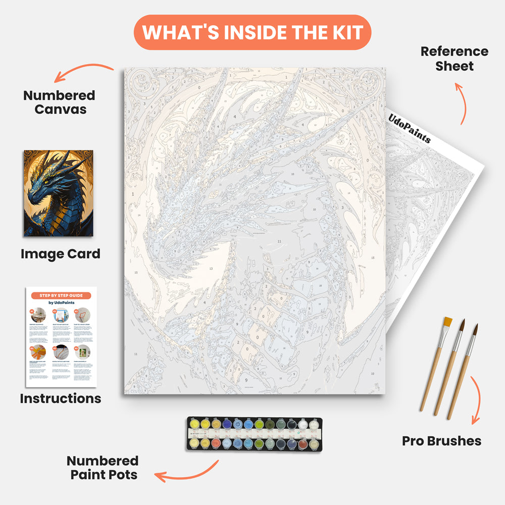 Majestic Dragon Paint by Numbers Kit – includes numbered canvas, paint pots, brushes, and instructions
