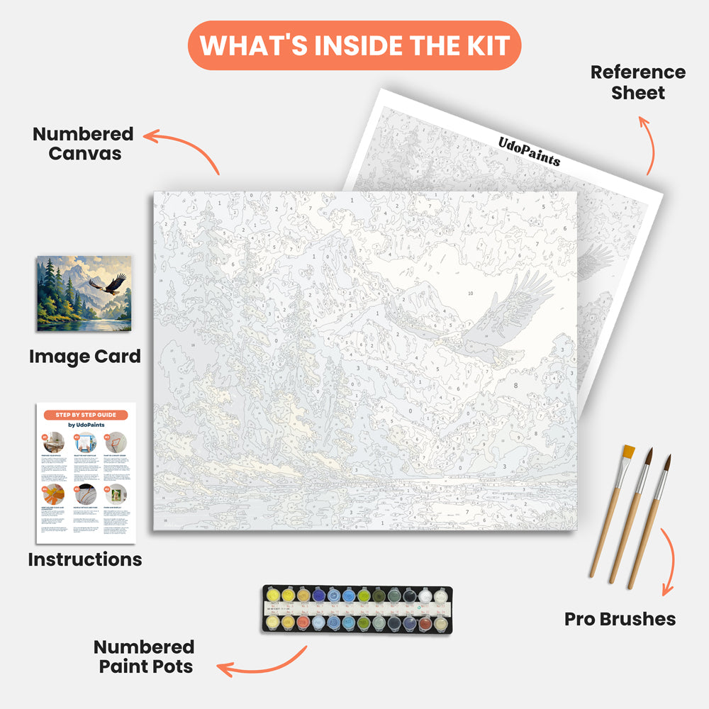 Majestic Soaring Paint by Numbers Kit – includes numbered canvas, paint pots, brushes, and instructions