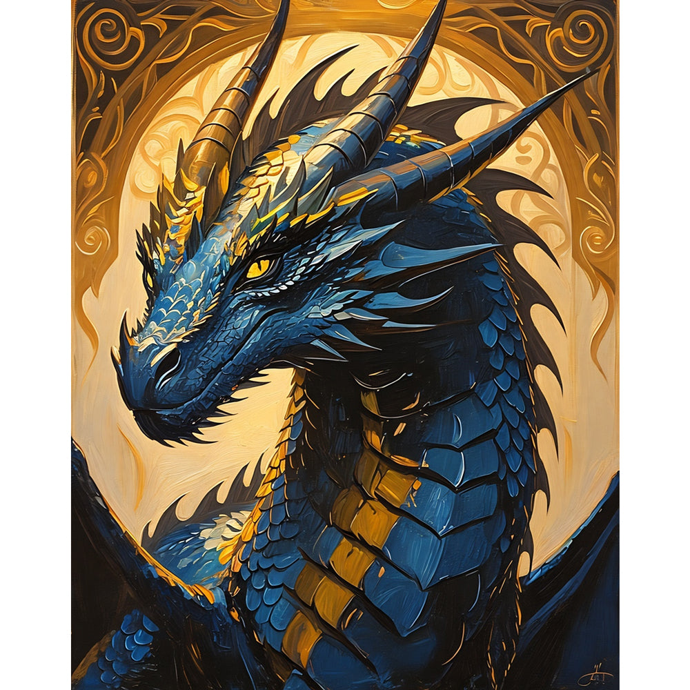 Majestic Dragon Paint by Numbers Kit design preview showing the full artwork layout before painting