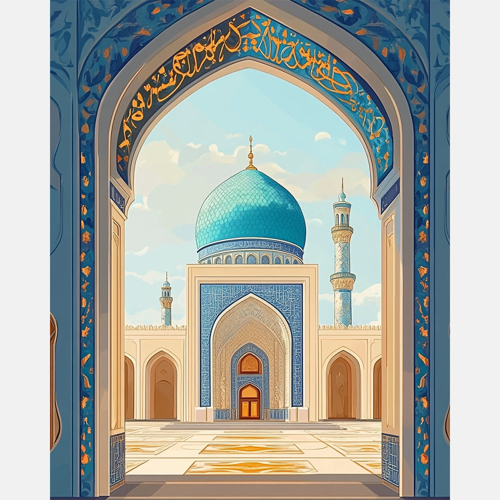 Majestic Mosque Arches Paint by Numbers Kit design preview showing the full artwork layout before painting