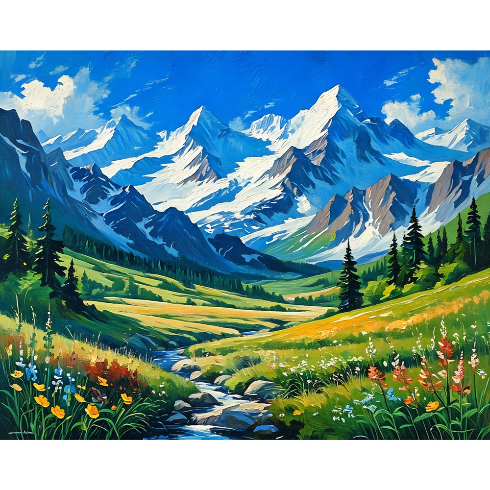 Majestic Mountain Paint by Numbers Kit design preview showing the full artwork layout before painting