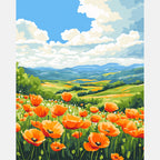 Meadow Poppies Paint by Numbers Kit design preview showing the full artwork layout before painting
