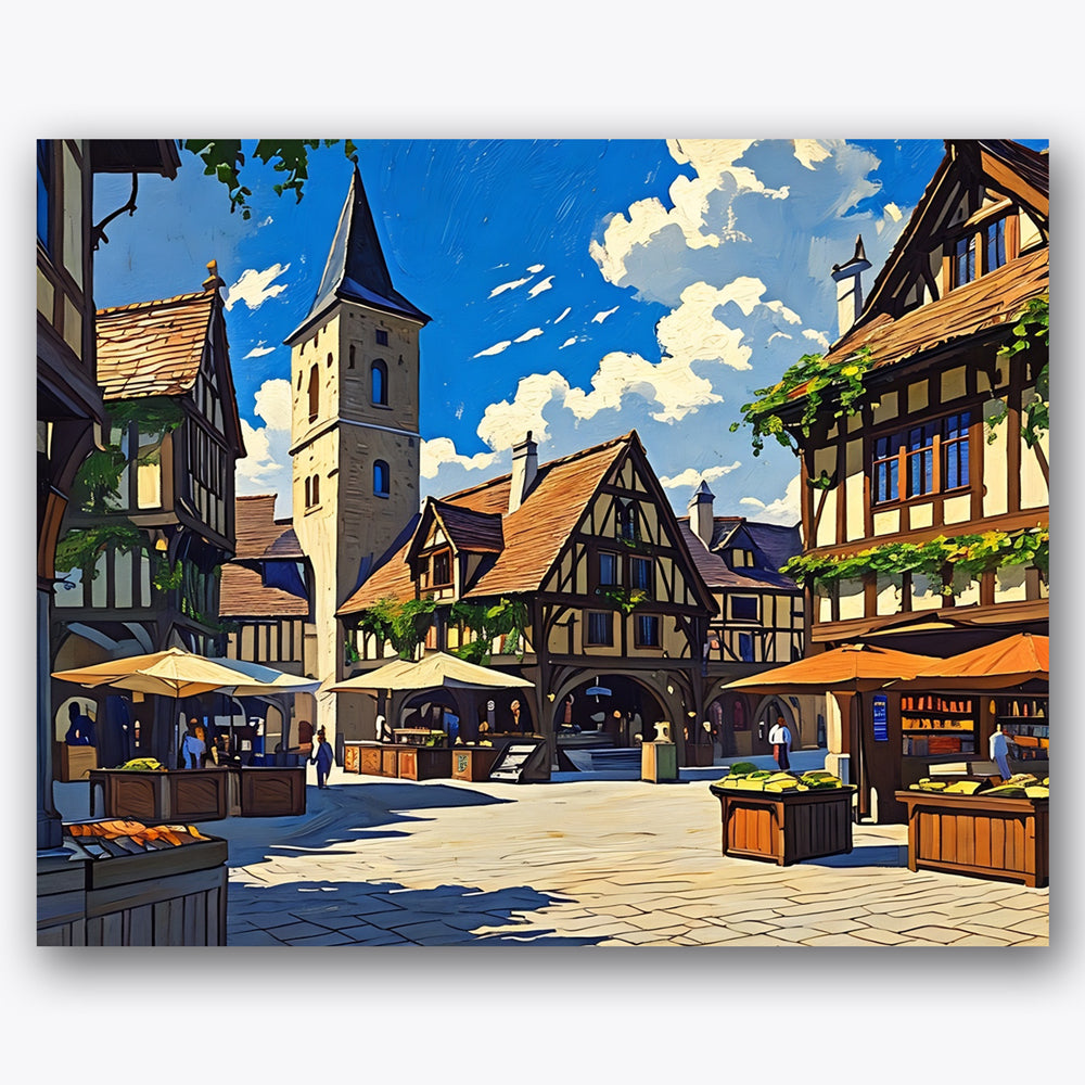 Medieval Town Plaza Paint by Numbers Kit UdoPaints