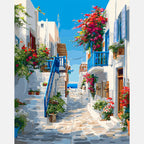 Mediterranean Alleyway Paint by Numbers Kit design preview showing the full artwork layout before painting