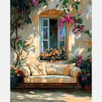 Mediterranean Courtyard Corner Paint by Numbers Kit design preview showing the full artwork layout before painting