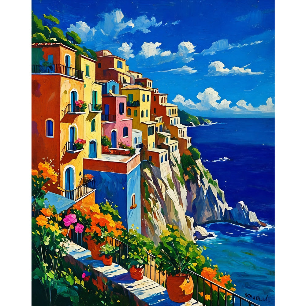 Mediterranean Escape Paint by Numbers Kit design preview showing the full artwork layout before painting