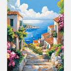 Mediterranean Floral Lane Paint by Numbers Kit design preview showing the full artwork layout before painting