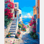 Mediterranean Floral Pathway Paint by Numbers Kit design preview showing the full artwork layout before painting