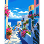 Mediterranean Village Paint by Numbers Kit design preview showing the full artwork layout before painting