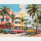 Miami Sunshine Boulevard Paint by Numbers Kit design preview showing the full artwork layout before painting