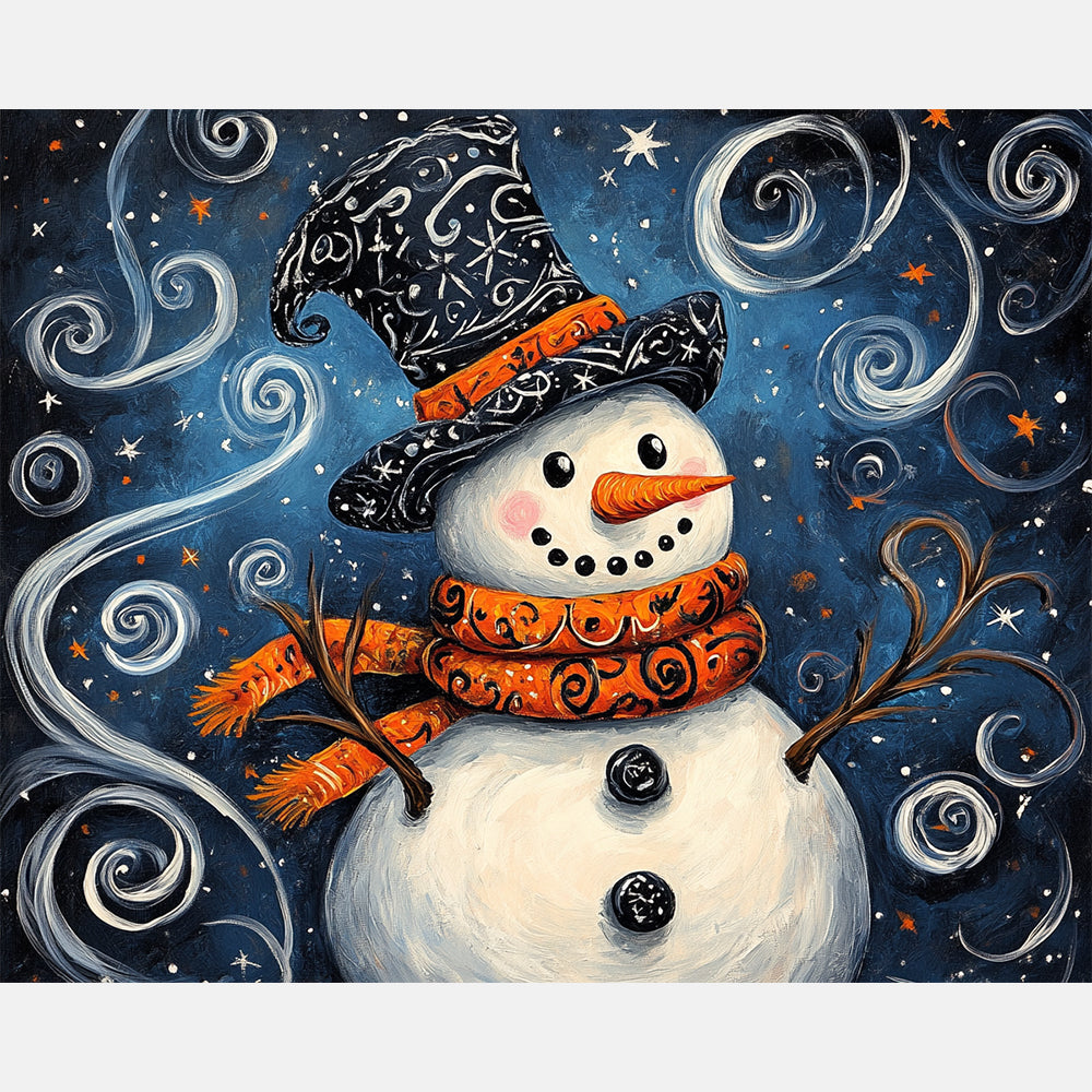 Midnight Snowman Dance Paint by Numbers Kit design preview showing the full artwork layout before painting