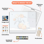 Minimalist Elegance Paint by Numbers Kit – includes numbered canvas, paint pots, brushes, and instructions