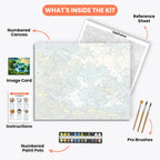 Misty Forest Path Paint by Numbers Kit – includes numbered canvas, paint pots, brushes, and instructions