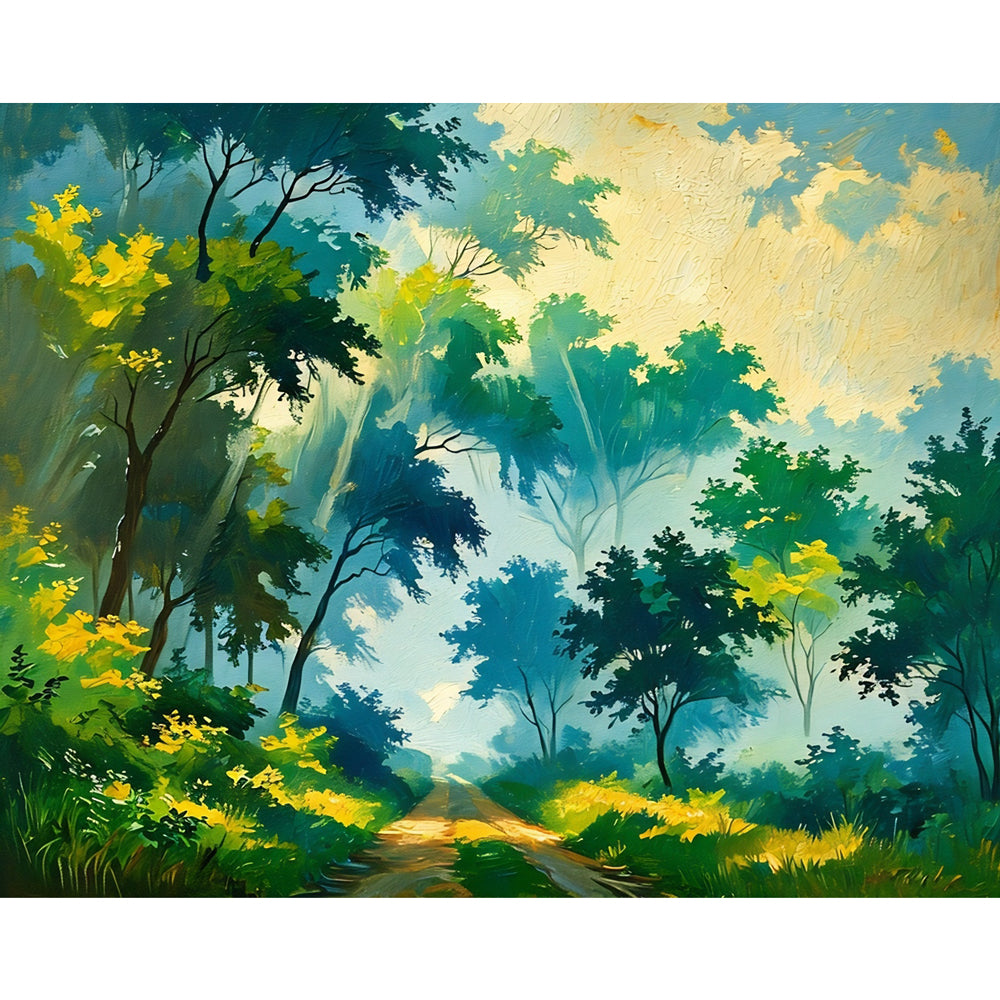Misty Forest Path Paint by Numbers Kit design preview showing the full artwork layout before painting