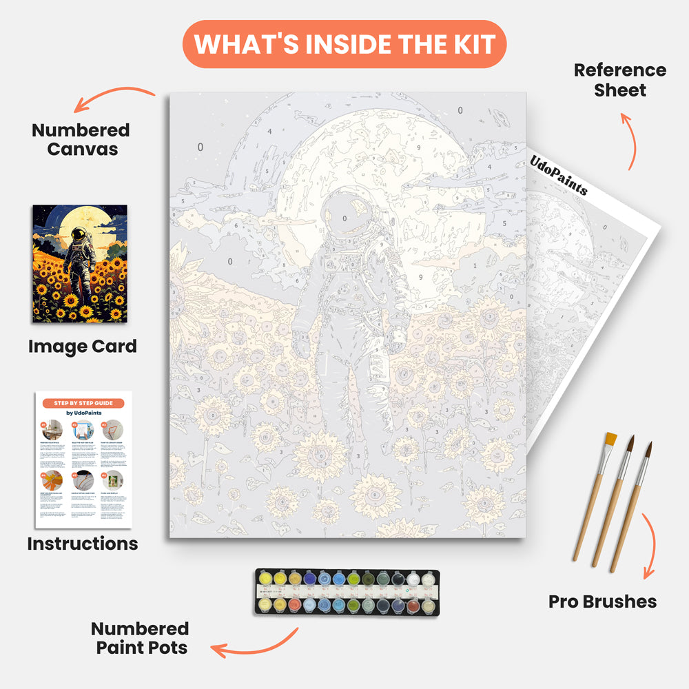 Moonlit Astronaut Paint by Numbers Kit – includes numbered canvas, paint pots, brushes, and instructions