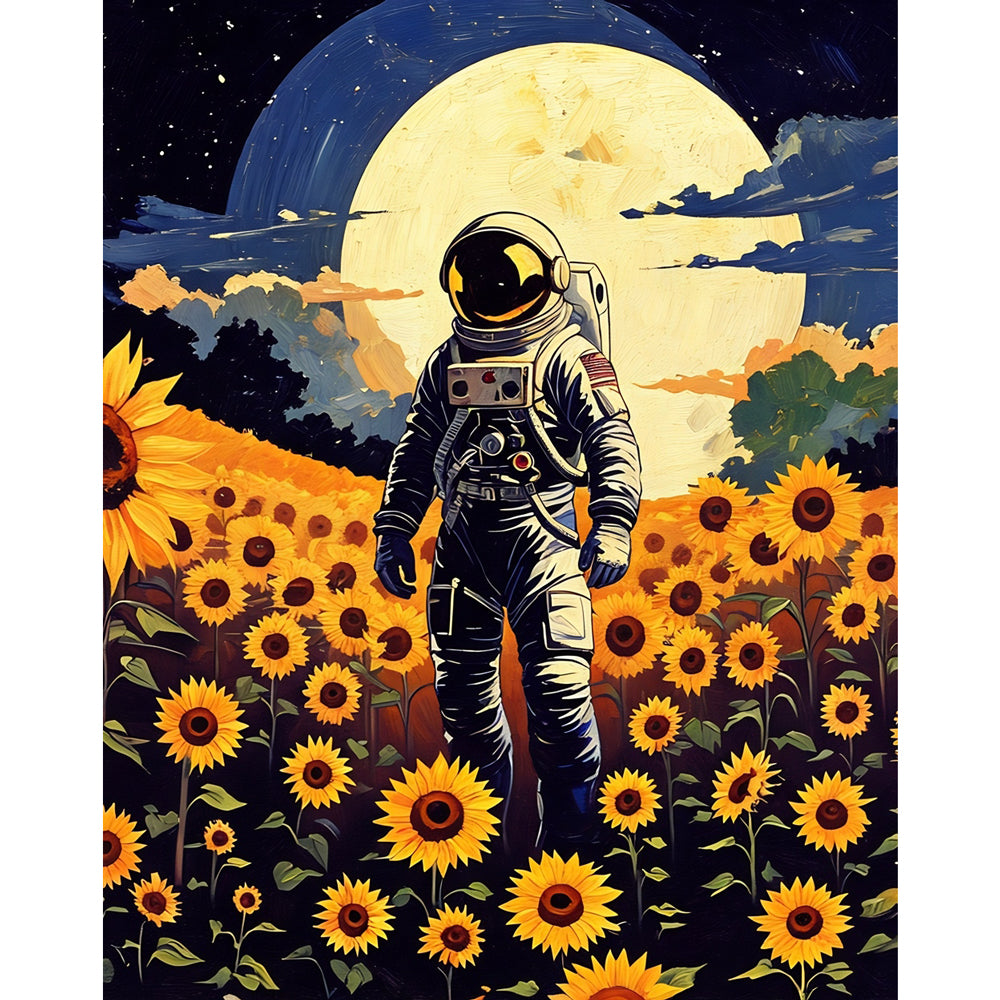 Moonlit Astronaut Paint by Numbers Kit design preview showing the full artwork layout before painting
