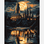 Moonlit Castle Reflections Paint by Numbers Kit design preview showing the full artwork layout before painting