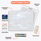 Moonlit Garden Paint by Numbers Kit – includes numbered canvas, paint pots, brushes, and instructions