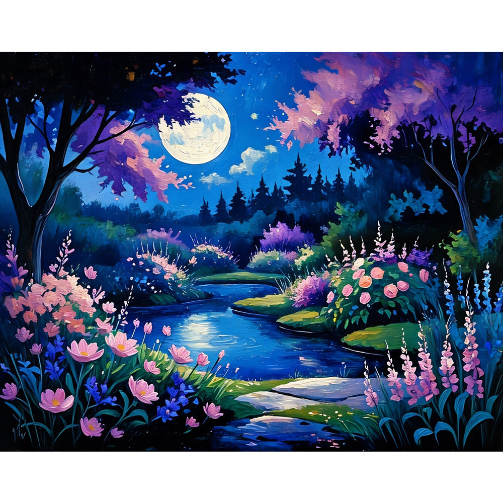 Moonlit Garden Paint by Numbers Kit design preview showing the full artwork layout before painting