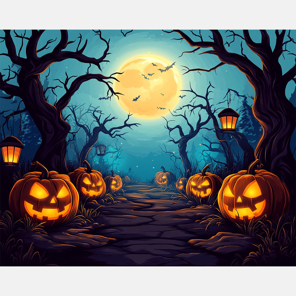 Moonlit Pumpkins Paint by Numbers Kit design preview showing the full artwork layout before painting