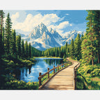 Mountain Pathway Views Paint by Numbers Kit design preview showing the full artwork layout before painting