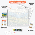 Mountain Tranquility Paint by Numbers Kit – includes numbered canvas, paint pots, brushes, and instructions