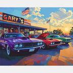 Muscle Car Clash Paint by Numbers Kit design preview showing the full artwork layout before painting