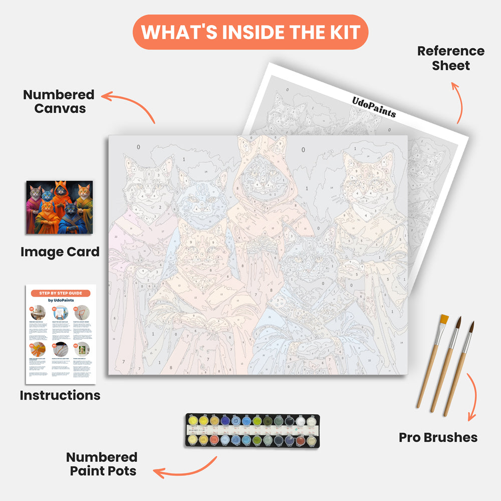 Mystic Cats Gathering Paint by Numbers Kit – includes numbered canvas, paint pots, brushes, and instructions
