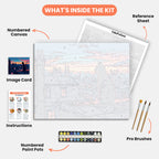 Mystic Rooftop Cat Paint by Numbers Kit – includes numbered canvas, paint pots, brushes, and instructions