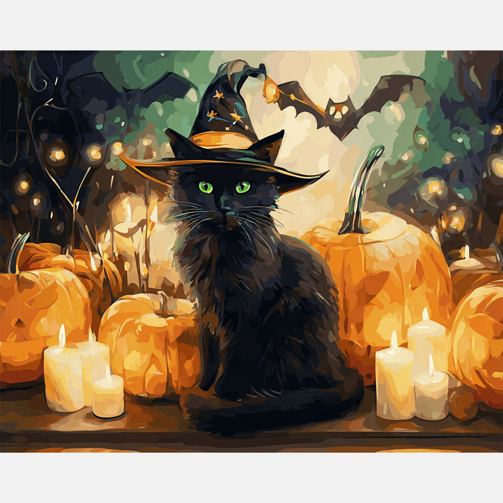 Mystic Cat Paint by Numbers Kit design preview showing the full artwork layout before painting