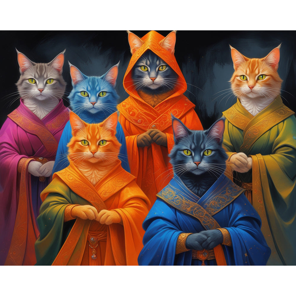Mystic Cats Gathering Paint by Numbers Kit design preview showing the full artwork layout before painting