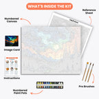 Mystic Night Paint by Numbers Kit – includes numbered canvas, paint pots, brushes, and instructions