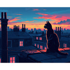Mystic Rooftop Cat Paint by Numbers Kit design preview showing the full artwork layout before painting