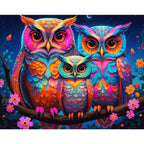 Mystical Owl Trio Paint by Numbers Kit design preview showing the full artwork layout before painting
