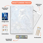 Mystical Snowy Owl Paint by Numbers Kit – includes numbered canvas, paint pots, brushes, and instructions